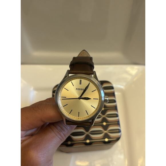 Fossil Fenmore BQ2865 44mm Cream Dial Brown Leather Quartz Watch - Picture 9 of 17